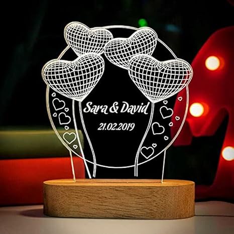 D Illusion Personalized LED Table Lamp for Couples| Customized Name Night Lamp for Wedding Marriage Anniversary