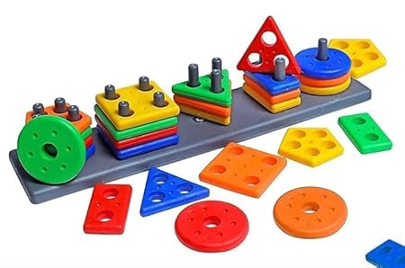 Geometric Plastic Blocks, Sorting & Stacking Toys for Toddlers and Kids Preschool, Color Stacker Shape Sorter Gift Educational Learning