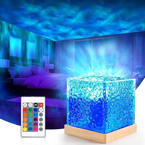 BELOXY Projector Lights Ocean Wave, 3D Water Wave Effect LED Night Light, Crystal Table Lamp with Remote