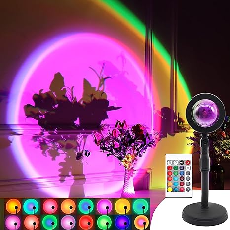 Keyora Sunset Lamp Projector 16 Color Led Light Desk Lamp Rainbow Night Light 360° Rotation